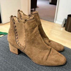 Scalloped brown booties